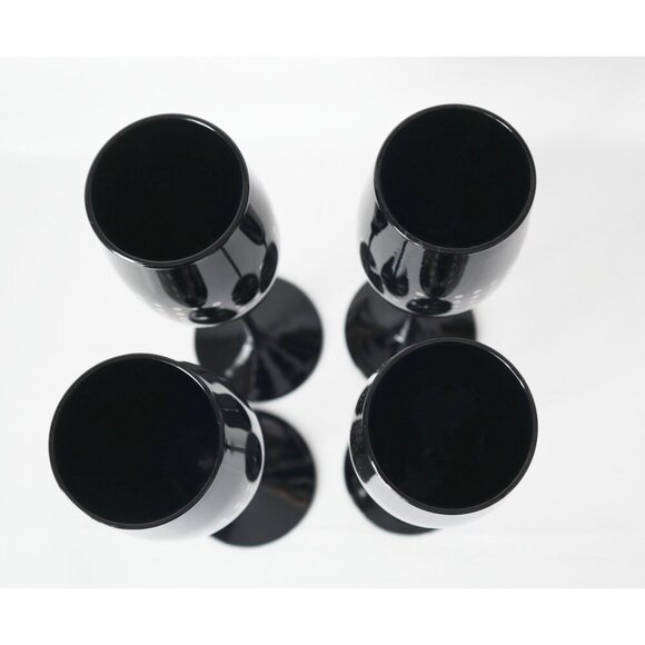 4 Vintage Black With Silver Glass Tall Wine Glasses - Picture 4 of 5